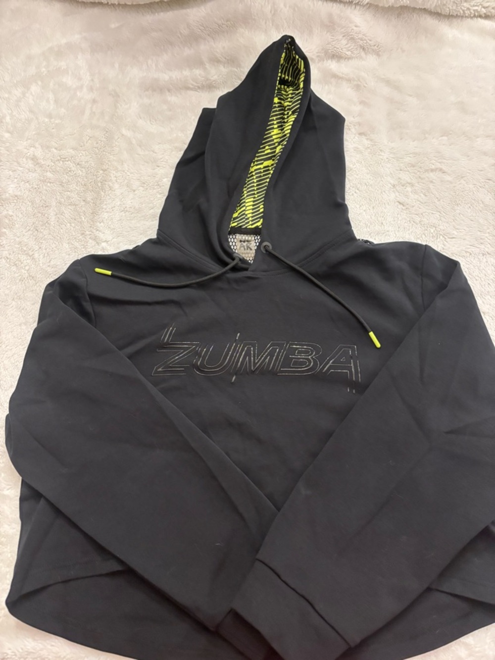 Zumba Black Crop Hoodie with Neon Lime Lining